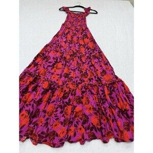 Abel The Label Maxi Dress Pink Floral Smocked Vacation Preppy Retro Size XS